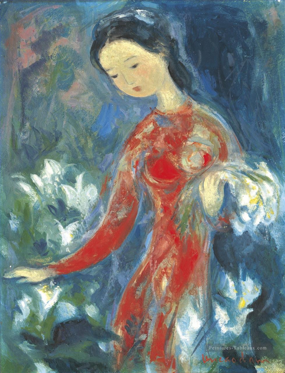 VCD Girl avec Fleurs Asiatique Peintures à l'huile